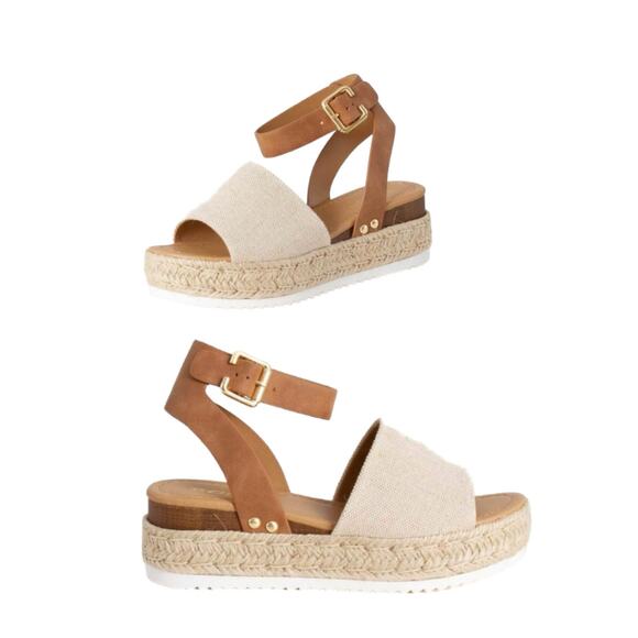 NIB Soda Zebra Espadrille Platform Strap Studded Heeled Sandals Size 10 - Picture 1 of 11